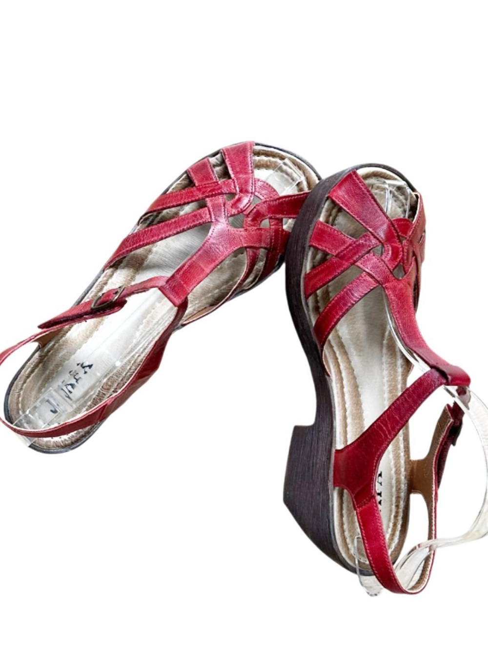 JAFA T Strap #620 Sandal “Ruby”. Platform Red Leather Size US 9/ 40 In Near EUC